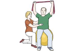 Krankengymnastik (Quelle: Lebenshilfe für Menschen mit geistiger Behinderung Bremen e.V., Illustrator Stefan Albers, Atelier Fleetinsel, 2013) Krankengymnastik (Quelle: Lebenshilfe für Menschen mit geistiger Behinderung Bremen e.V., Illustrator Stefan Albers, Atelier Fleetinsel, 2013)